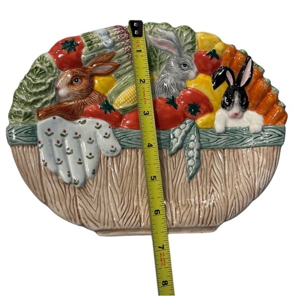 Vintage Fitz and Floyd Relish Dish Ceramic Easter Spring Bunnies Vegetables 1995 - Picture 5 of 5